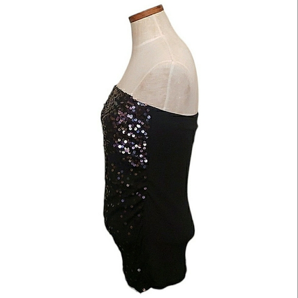 Express Iridescent Metallic Sequins High-Low Strapless Tube Top w/Built-In Bra M - Picture 3 of 16